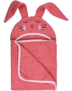Bubaba Badcape met capuchon - Omslagdoek - Multidoek - Konijn - Rood-Roze (110 x 75cm)